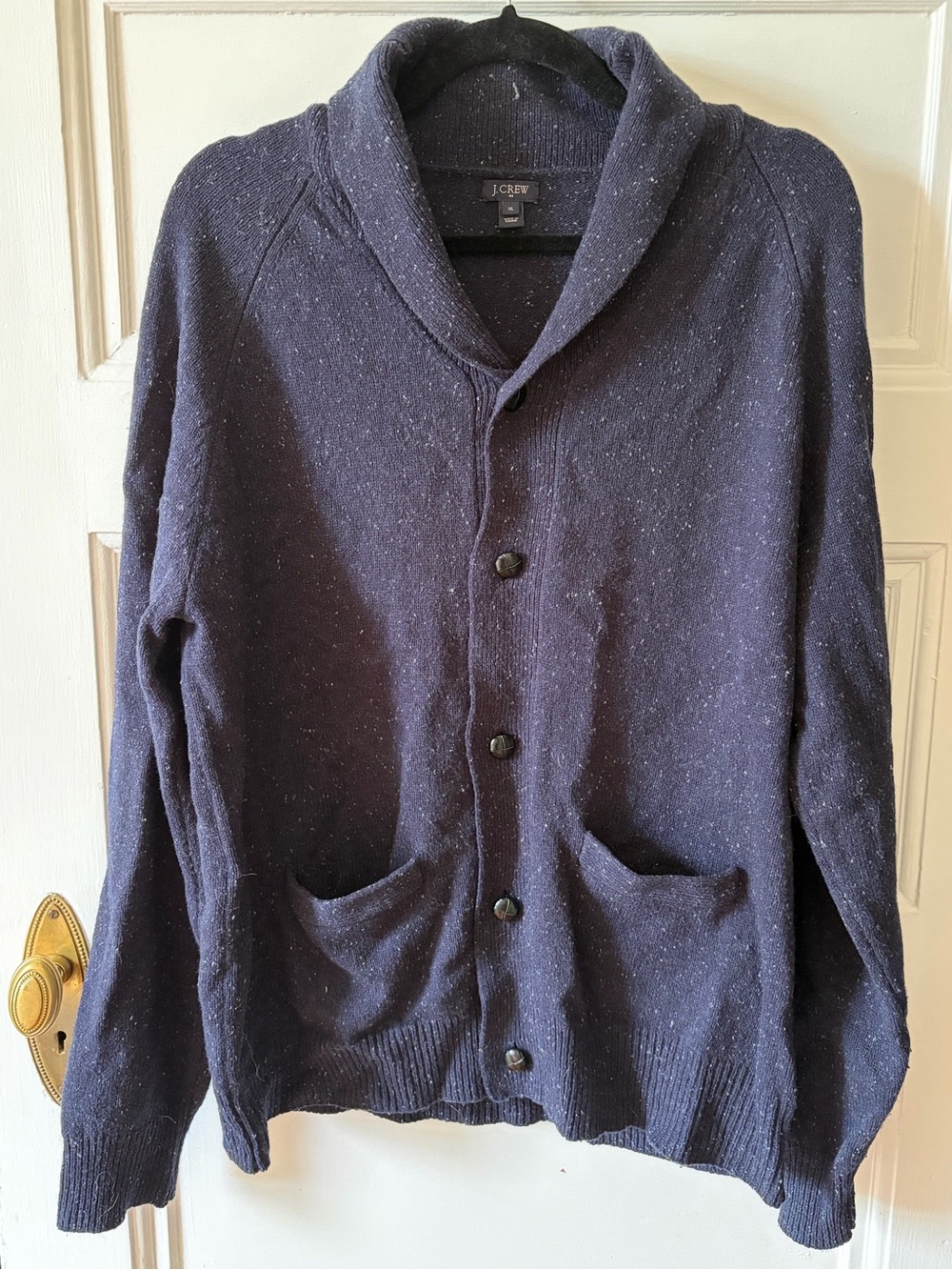 🌻J. Crew Men's Navy Shawl-Collar Wool Button Cardigan